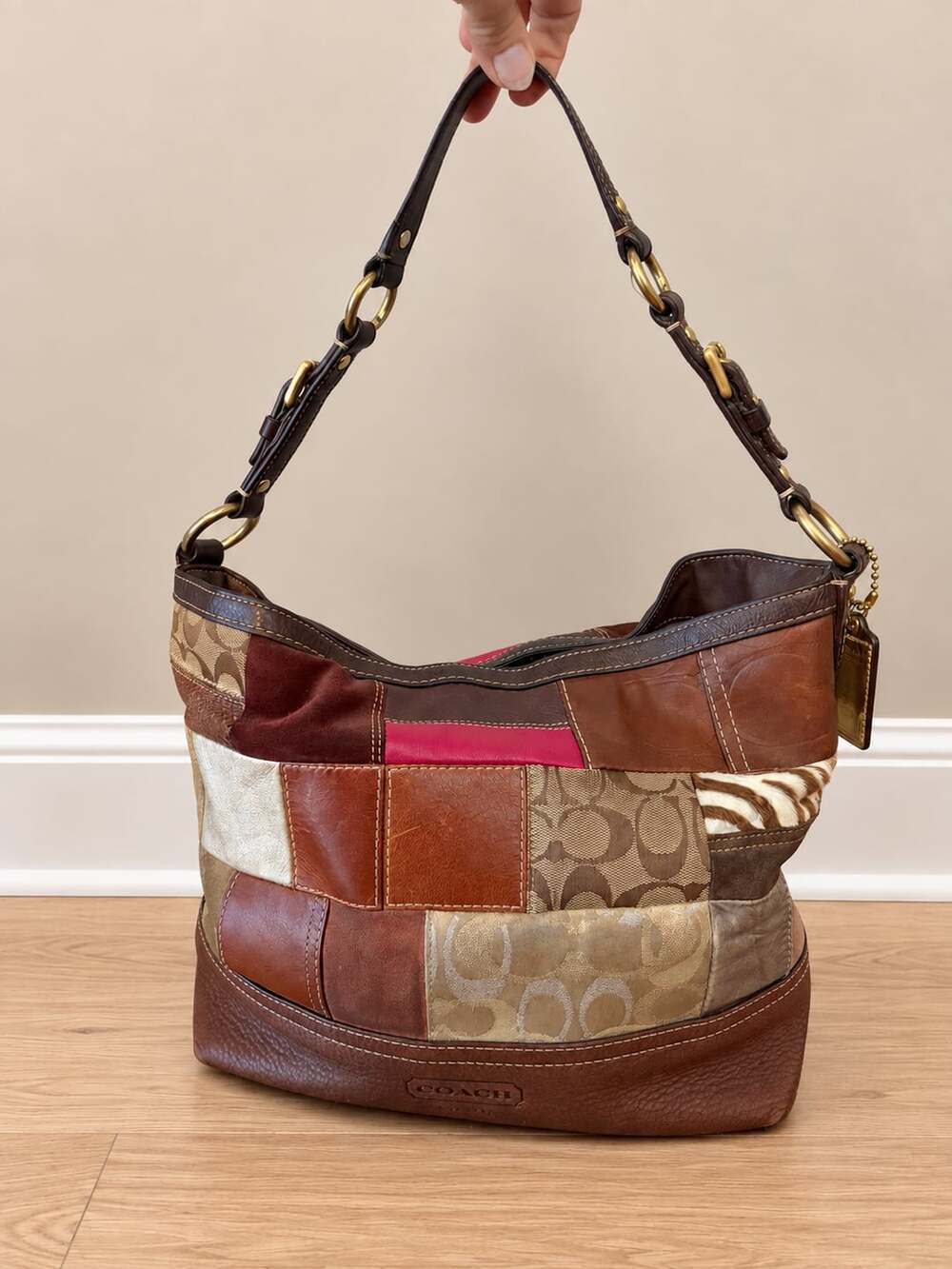Coach Holiday Patchwork Signature Hobo Bag 10434 Brown Multi